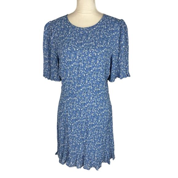 Reformation Alaina Blue Floral Mini Dress Suzette Flutter Sleeves Ruffle Size 10 - Picture 1 of 6